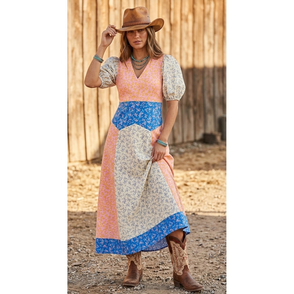 English Factory Mixed Print Cotton Maxi Dress Medium Country Patchwork Prairie